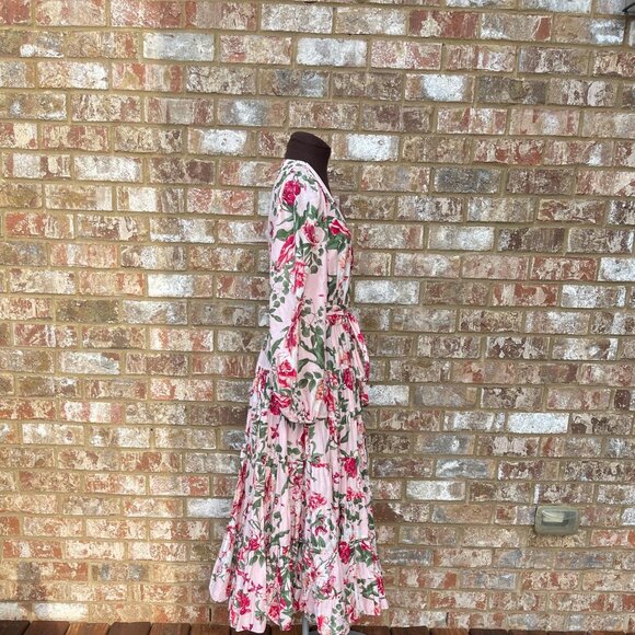 Gibson & Latimer Woven Floral Print Poplin V-Neck Long Sleeve Tie Dress Size S - Picture 7 of 8